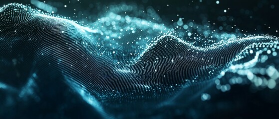 Poster - Abstract data landscape visualization with glowing particle system concept