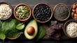 © Thiga.project - Healthy food ingredients on dark wood board