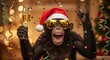 © Chad - Photo Festive Chimpanzee Toasting with Champagne for Christmas