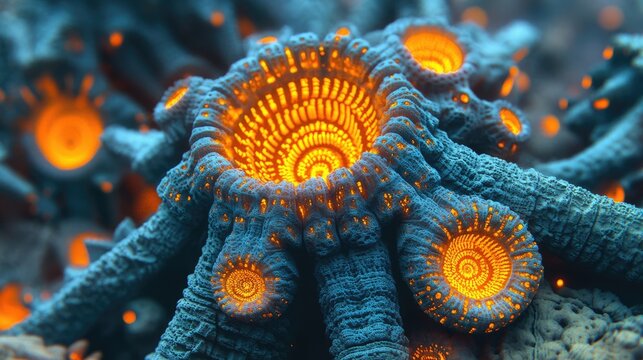 Intricate, otherworldly, glowing, organic structures