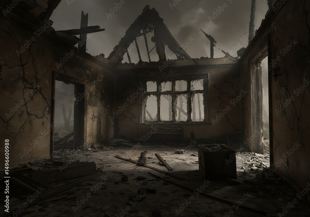 Desolate Remains: A haunting glimpse into a fire-ravaged building, the ...