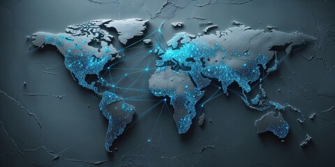 Poster - Global connectivity represented through illuminated map design showcasing data flow across continents