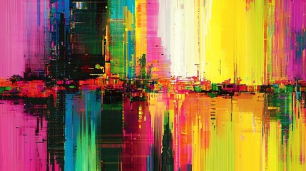 Poster - Vibrant pixelated abstraction featuring a mesmerizing cityscape reflection