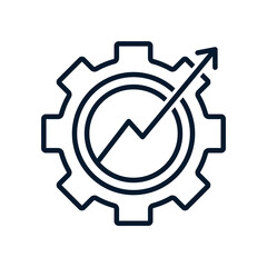 Poster - Gear, arrow up. Concept of increasing productivity, efficiency. Vector linear icon isolated on white background.
