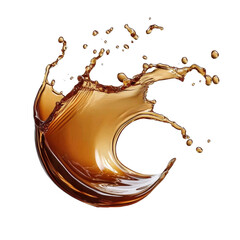 Poster - Dynamic splash of brown liquid forming a wave in mid air isolated on white background, brown liquid splash wave flowing in air isolated on white background