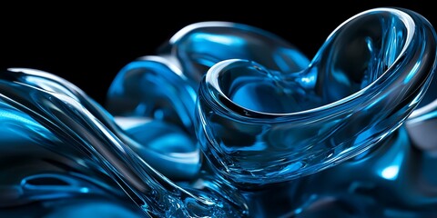 Fototapete - Captivating Abstract Blue Forms on a Dark Backdrop, Illustrating Fluid Dynamics