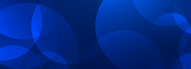 Poster - Blue glowing gradient circle background. Geometric navy tech overlap sphere wallpaper. Abstract bokeh texture for poster, banner, medical brochure, business template. Vector flowing bubble backdrop