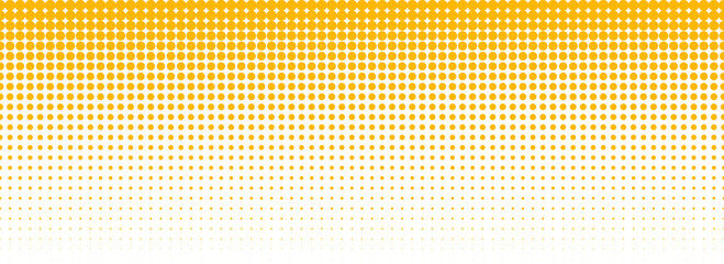 Poster - Yellow halftone gradient texture. Vanishing cartoon polka dot background. Repeated dotted gradation pattern. Fading comic pop art overlay backdrop. Raster halfton patern effect wallpaper. Vector