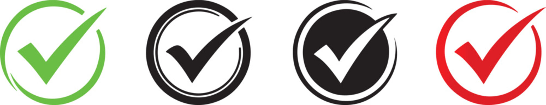 check mark icon set isolated on white background. circle tick approved symbol. vector Illustration