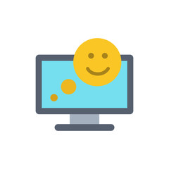 Poster - Delighted computer screen interface with a cheerful expression and notification bubble