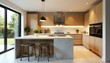 © nittiya - Open plan kitchen, gleaming appliances, breakfast bar, luxury, minimal