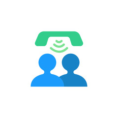 Poster - Two silhouettes under a stylized telephone receiver signifying call conference