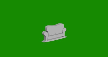 Poster - Isolated realistic white sofa symbol front view with shadow. 3d illustration on green chroma key background