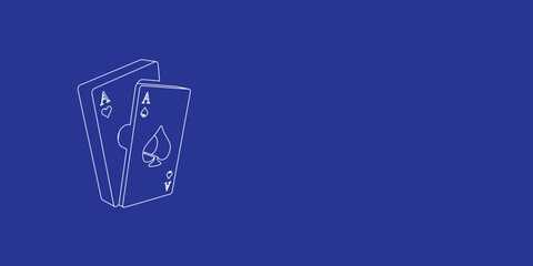 Poster - The outline of a large two aces symbol made of white lines on the left. 3D view of the object in perspective. Vector illustration on indigo background