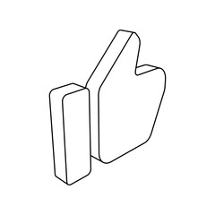 Poster - The outline of a large thumb up symbol is made with black lines. 3D view of the object in perspective. Vector illustration on white background