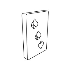 Poster - The outline of a large Three of Spades playing card is made with black lines. 3D view of the object in perspective. Vector illustration on white background