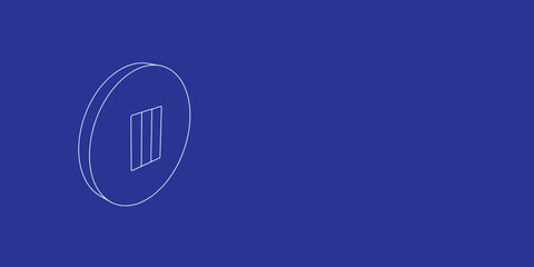 Poster - The outline of a large pause symbol made of white lines on the left. 3D view of the object in perspective. Vector illustration on indigo background