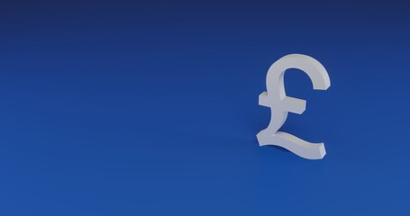 Poster - Isolated realistic white pound symbol with shadow. Located on the right side of the scene. 3d illustration on transparent background