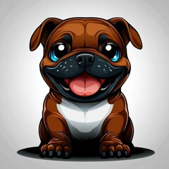 Leinwandbilder - Adorable Brown Cartoon Puppy with Blue Eyes Sitting and Smiling