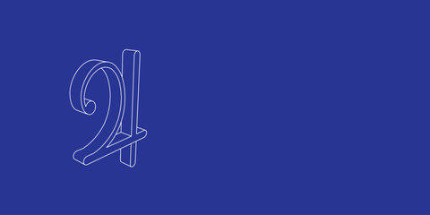 Poster - The outline of a large jupiter astrological symbol made of white lines on the left. 3D view of the object in perspective. Vector illustration on indigo background