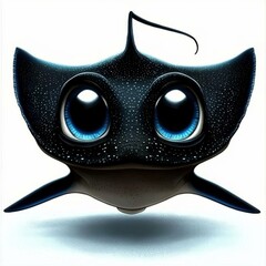Poster - Charming Spotted Eagle Ray Cartoon with Large Blue Eyes on Clean White Backdrop