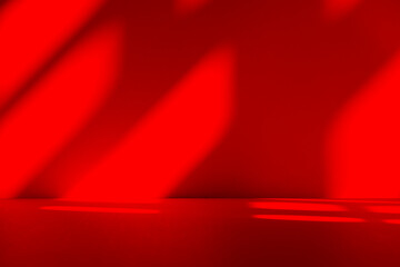 Leinwandbilder - Wall interior background, studio and backdrops show products.with shadow from window color Red background for text insertion and presentation product	