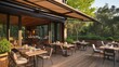 © Pianart - Outdoor dining area with modern design, overlooking a lush garden