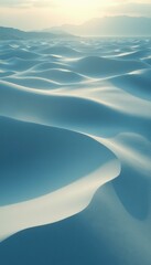 Poster - Tranquil Dunes: Abstract Landscape of Soft, Rolling Hills in Pale Blue and White Hues