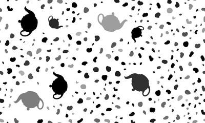 Poster - Abstract seamless pattern with teapot for tea symbols. Creative leopard backdrop. Illustration on transparent background