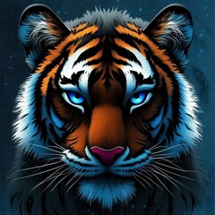 Poster - Majestic Tiger Portrait: Intense Gaze, Vibrant Colors, and Striking Detail in a Captivating Animal Artwork