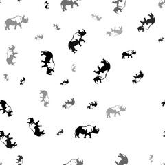 Poster - Seamless vector pattern with rhinoceros symbols, creating a creative monochrome background with rotated elements. Illustration on transparent background