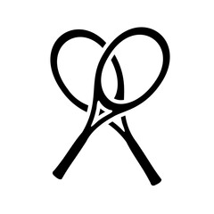 Poster - A large crossed tennis rackets symbol in the center. Isolated black symbol. Illustration on transparent background