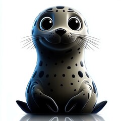 Leinwandbilder - Adorable Cartoon Seal with Big Eyes and Black Spots on White Background for Children's Illustration and Graphic Design