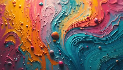 Aufkleber - Vivid abstract art featuring swirling textured paint with bright colors, dynamic motion, and dimensional globs suggesting imaginat