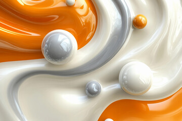 Poster - Swirling orange and white abstract rendering with spheres Generative AI