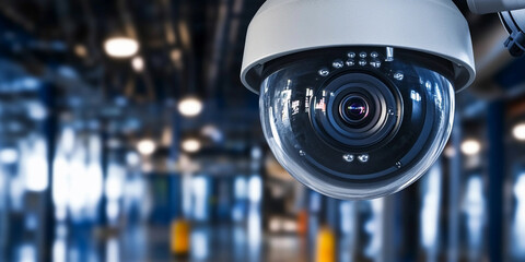 Aufkleber - Close up view of industrial CCTV camera in action Generative AI