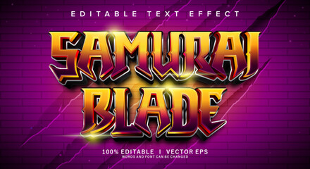 Fototapete -  samurai blade vector text effect with modern style design