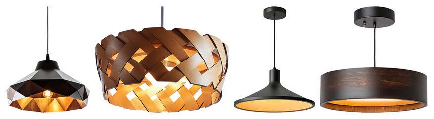 Poster - png stylish modern pendant lighting fixtures, element set on transparent background