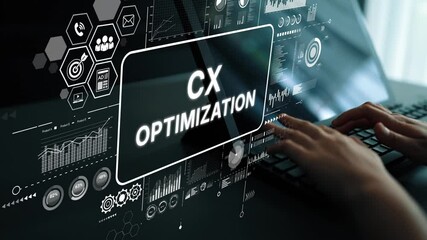 Poster - Digital Interface Showing Customer Experience Optimization Strategies with Charts and Graphs in a Modern Workspace. Asymptotic smart data analytic.