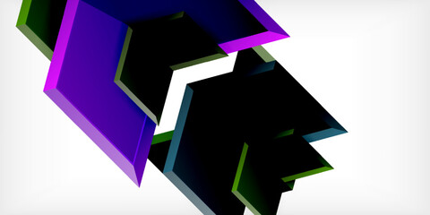 Aufkleber - Abstract geometric shapes overlap, creating dynamic visual effect. Purple, green, blue hues dominate dark background. Modern design.