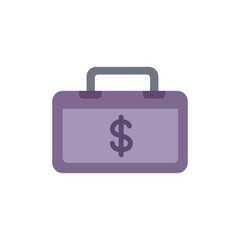 Poster - Monetary wealth accumulation depicted in a purple briefcase with a dollar symbol