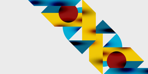 Leinwandbilder - Abstract geometric composition. Yellow, blue, red shapes overlap. Minimalist design with blurred edges, white background. Modern art.