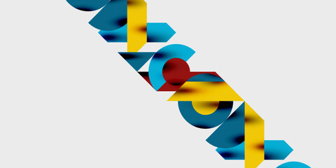 Poster - Abstract geometric shapes overlap, creating dynamic composition. Colors include blue, yellow, red against white background. Modern design.