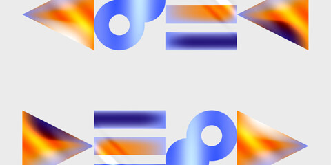 Poster - Abstract graphic design features mirrored shapes. Orange, blue hues create dynamic visual symmetry. Modern, minimalist aesthetic.