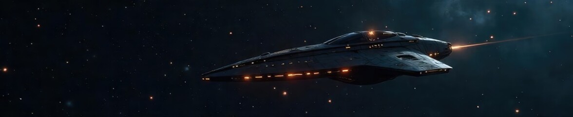 Wall Mural - a sleek, futuristic spaceship glides silently through the inky blackness of space, its engines barel