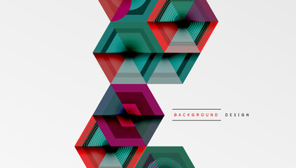 Poster - Abstract geometric pattern. Hexagons overlap, creating layered colorful design. Modern style, vibrant hues, clean lines.