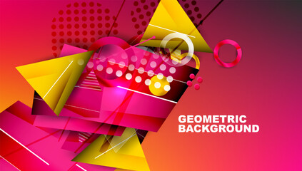 Leinwandbilder - Abstract geometric design. Vibrant pink, yellow hues dominate composition. Overlapping shapes create dynamic visual effect. Modern, stylish background.