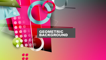 Poster - Abstract geometric design. Vibrant colors blend, creating dynamic visual experience. Shapes overlap, forming modern composition.