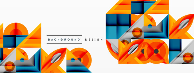 Leinwandbilder - Abstract geometric shapes, orange, blue, silver tones. Modern design elements create dynamic visual texture. Minimalist style.