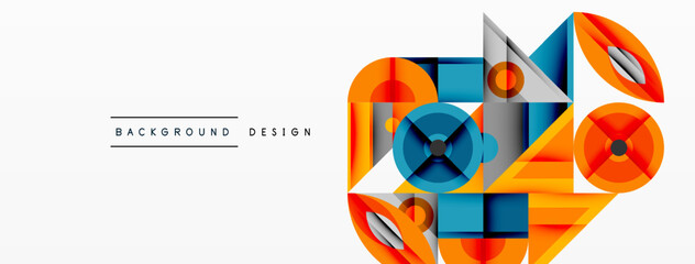 Leinwandbilder - Abstract geometric shapes overlap, creating vibrant design. Orange, blue, gray tones dominate composition. Modern aesthetic.